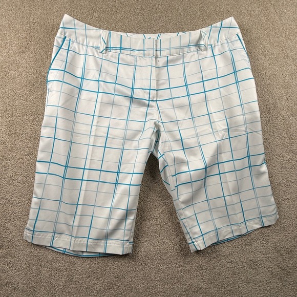adidas Pants - Adidas Climalite Golf Shorts Womens 10 White Blue Grid Plaid Performance Sport